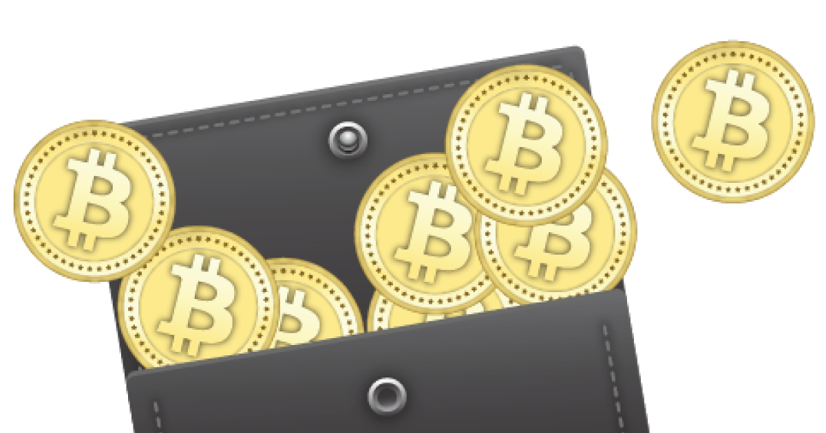 A digital illustration of a dark grey wallet overflowing with numerous golden Bitcoin coins, representing the high-volume holdings of the early crypto era.
