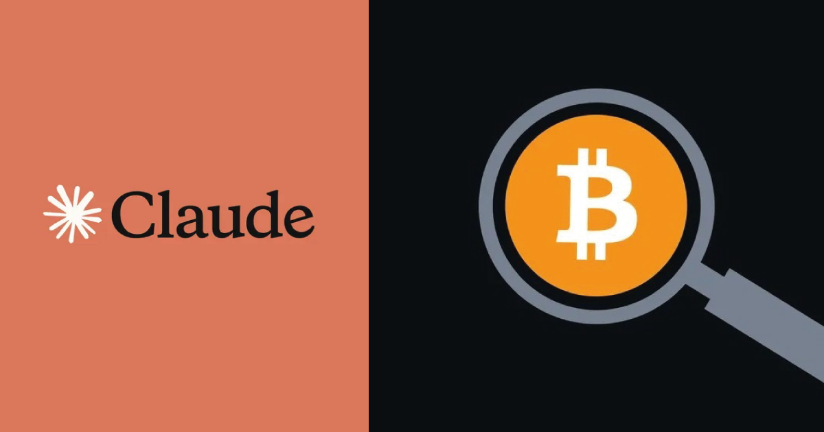 A split graphic featuring the Claude AI logo on the left and a Bitcoin symbol inside a magnifying glass on the right, representing the search for a lost 2013 wallet and bitcoin nostalgia.